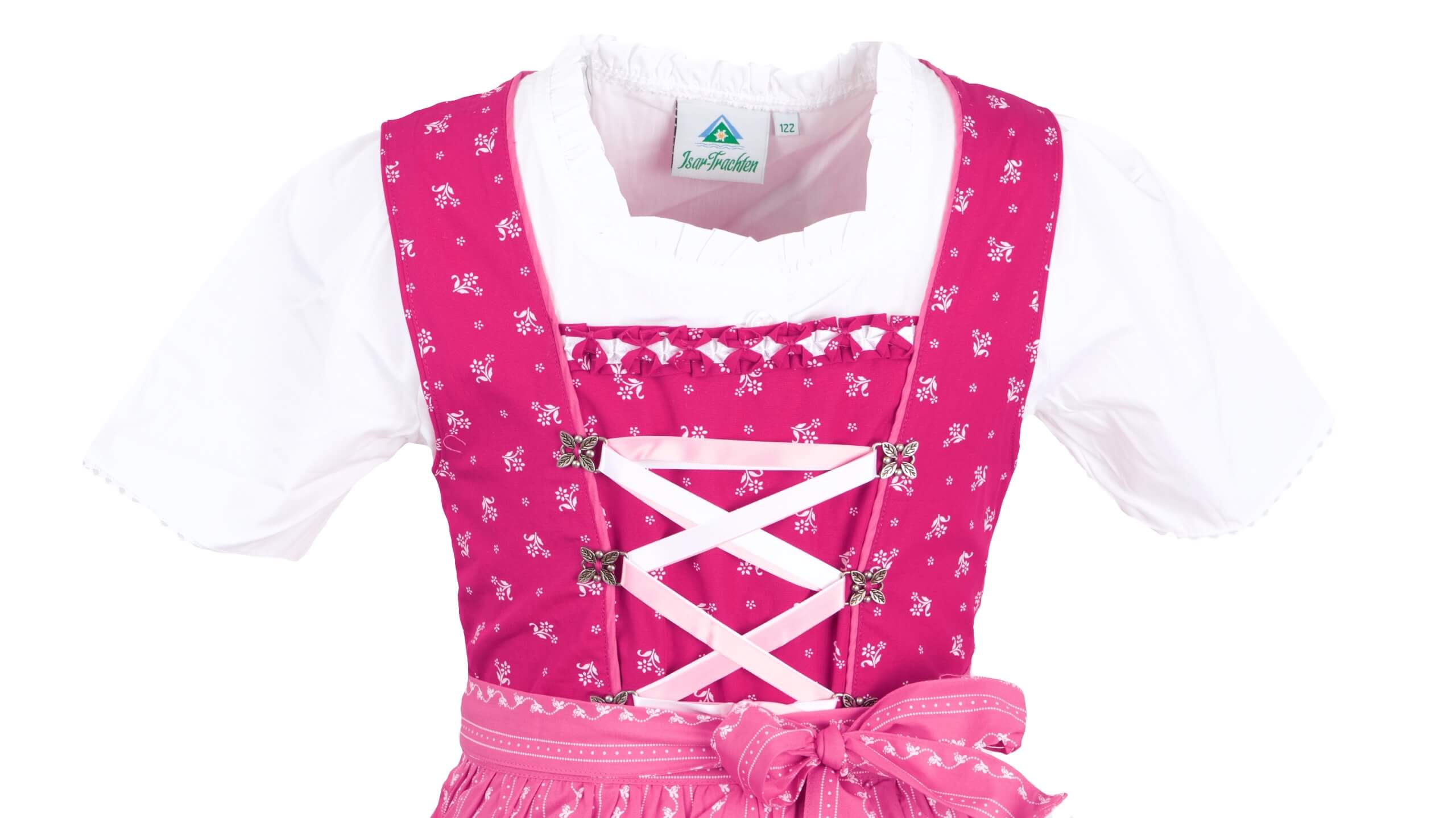 Isar Trachten Kinderdirndl 52415 Gr 68 Pink mit Bluse und Schürze