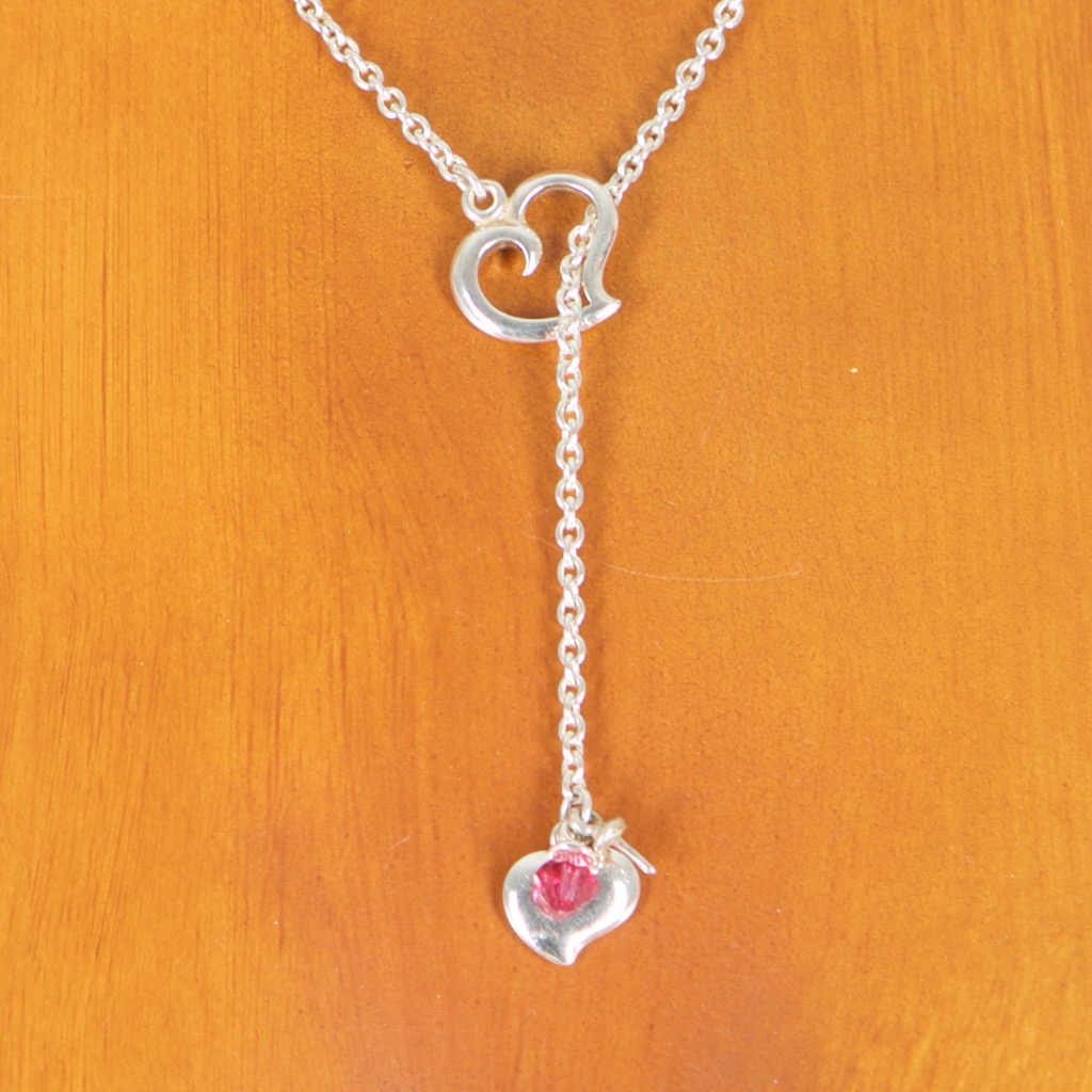 VH91023 Y-Halskette mit Herz und rosa Stein 925er Sterlingsilber