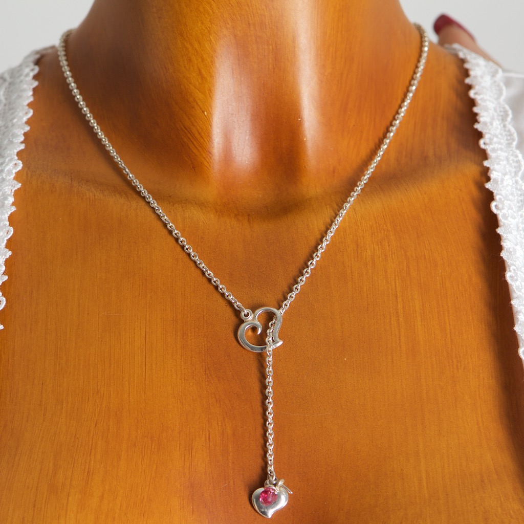 VH91023 Y-Halskette mit Herz und rosa Stein 925er Sterlingsilber